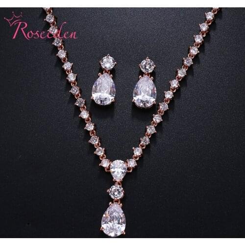 Teardrop Cut Cubic Zirconia Crystal Necklace and Earrings CZ Bridal Wedding Jewelry Set RE4283