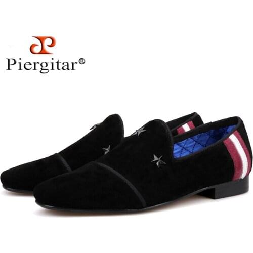 Piergitar 2018 Handmade Men Suede Loafers with star metal designs Fashion Party and Prom Men Casual Shoes smoking slippers