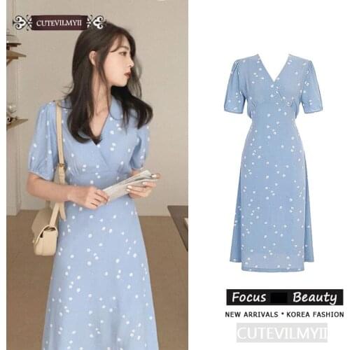 Eleagnt V-neck Daisy Printed Dress for Women 2020 Summer Short Sleeve A-line Casual Lace-up Female Dress Vestidos Femme