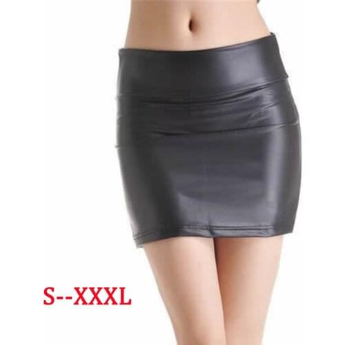 QLUKEOYY S-3XL Fashion Black PU Leather Skirt For Women 2021 New Sexy High Waist Bodycon Mini Short Skirt Plus Size