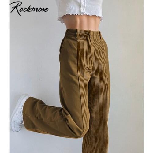 Rockmore Corduroy Patchwork Baggy Wide Leg Pants Joggers Straight Trousers Female Brown Vintage Y2K E Girl Aesthetic Streetwear