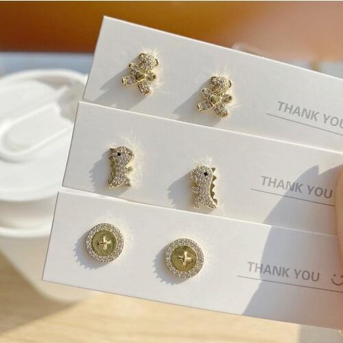 Romantic Jewelry Cubic Zircon CZ Cute Animal Stud Earrings for Women 14K Real Gold Jewelry Heart Earrings