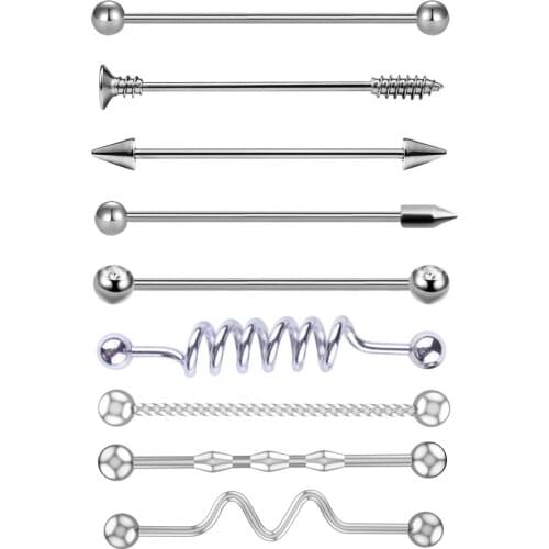 1pc Steel Industrial Earring Piercing Industrial Barbells Bar Scaffold Ear Cartilage Helix 14G Gold Silver color Body Jewelry