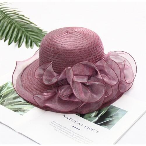 Feitong Womens Summer Women Wedding Formal Organza Wide Brim Hat Church Kentucky Derby Fascinator Bridal Tea Party Hat