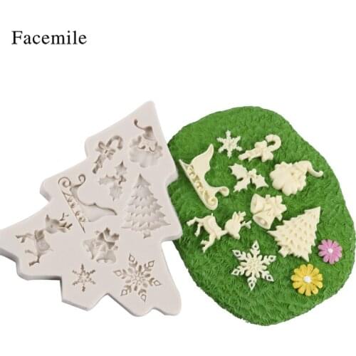 Christmas Tree Santa Claus Shape Silicone Mold Cake Decoration Fondant Cookies Tool Gumpaste Candy Chocolate Mold for Baking