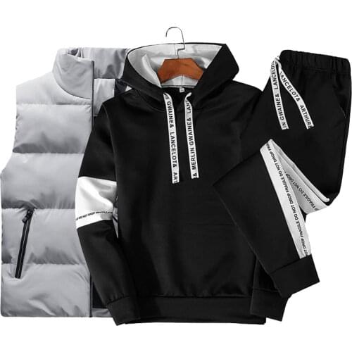 Sweat Suit Men Outfit 3PC Jogger Sports Suits Hoodies+Pants+Vest Set Casual Tracksuit Men Fashion Set Streetwear Gothic Clothing