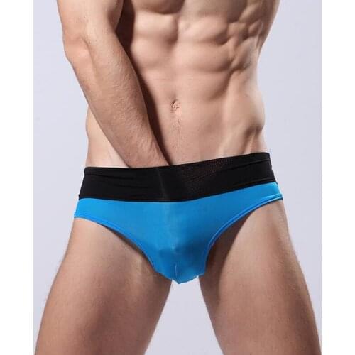 Sexy Fashion Summer Ultra Thin Patchwork Transparent Men Sexy Seamless Briefs Underwear Male Gay Ice Silk Panties Size S M L