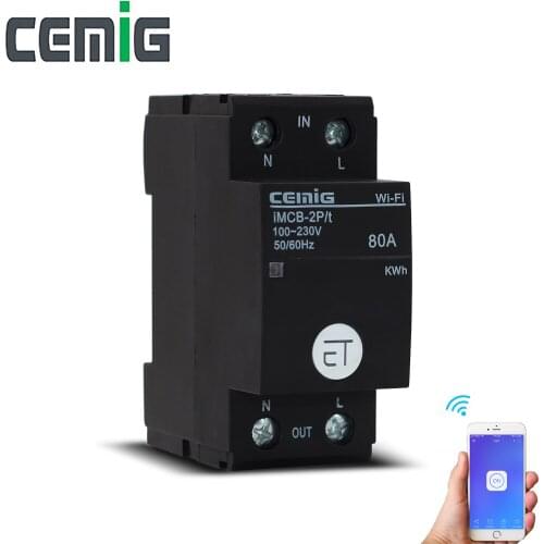 2P 80A WiFi Energy Monitor Intelligent Circuit Breaker Remote-Control By Tuya App Compatible With Alexa And Google Home