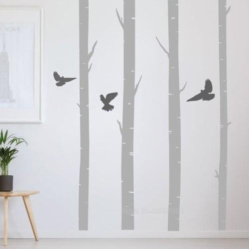 Trees Birch Nursery Wall Stickers Birds DIY Vinyl Decals Home Decor Children Trees Wallpaper Kids Bedroom Door Art Mural LL984