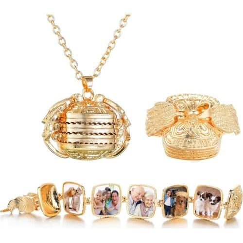 Photo Folding Locket Necklace Expanding Photo Album Box Pendant Necklaces Heart Angel Wings Lover Friend Jewelry Gift