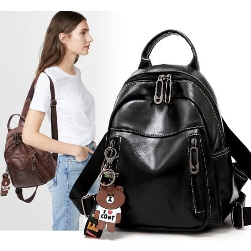 Bag womens 2020 new Korean womens shoulder bag fashion trend pu retro soft leather backpack double zipper bag backpack women