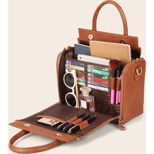 2021 Genuine Leather Women Totes Large Capacity Multi-Pocket Business Laptop Handbags Ladies Top-Handle Organizer Shoulder Bag