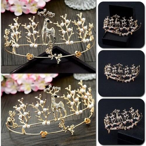 New Fashion Fawn Crown Headband Wedding Party Bridal Tiara Bride Hair Hoop Pearl Hairband Cake Decor Women Hair Accessories