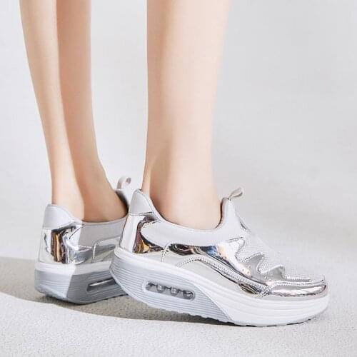 Platform Slip-on Running Shoes Woman Sport Shoes Women Sneakers Ladies Sports Shoes Silver Chausure Femme Walking Ladies B-1193