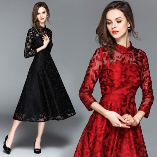 Godeir Winter Autumn Dress Women 2020 Elegant Black Lace Long Party Dress Female Slim Wedding Bridesmaids Maxi Dresses 3XL