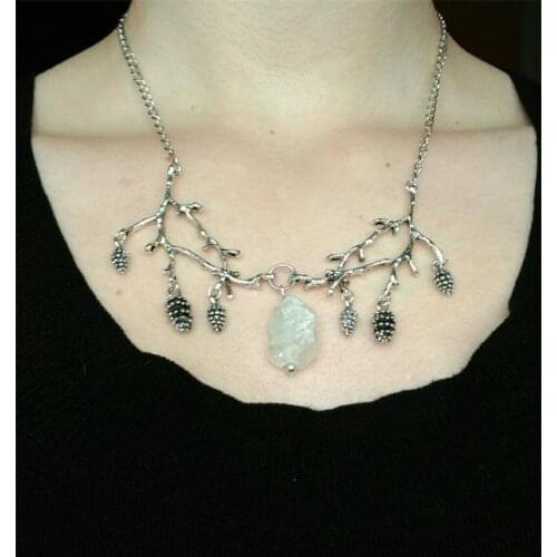 Goth Witch Crystal Branches Necklace Pine Cone Pendant Forest Jewelry Gothic Twig Jewellery Wedding Magic Wicca Pagan Gift