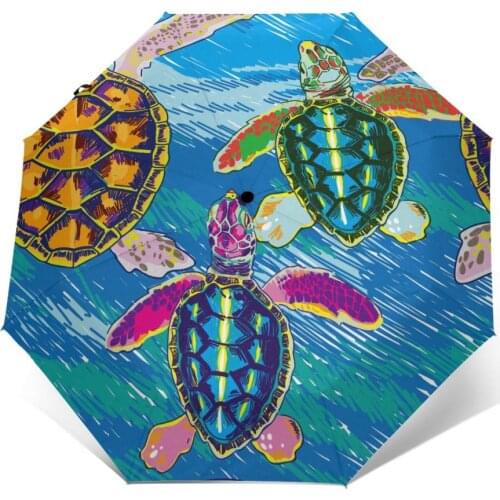 Automatic Umbrella Rain Women Three-folding Umbrella Little Sea Turtles Painting Windproof Umbrella Female Waterproof parasol