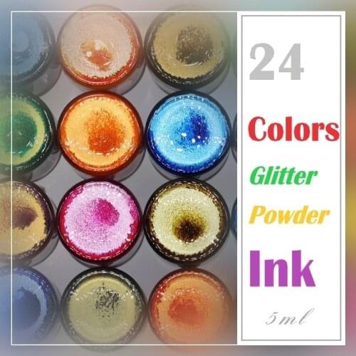 Chinese Style Glitter Powder Color Ink, Calligraphy Writing Painting Ink,24 Colors Glass Bottled Fountain Pen Ink