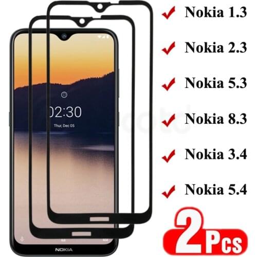 2Pcs/Lot For Nokia 1.3 2.3 5.3 8.3 5G Glass Screen Protective Tempered Glass On For Nokia 3.4 5.4 Full Cover Saftey Glass Film