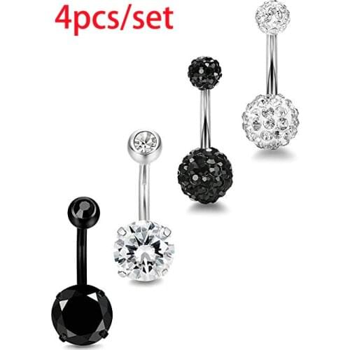 4Pcs 14G Stainless Steel Belly Button Rings Navel Barbell Body Jewelry Piercing Mix