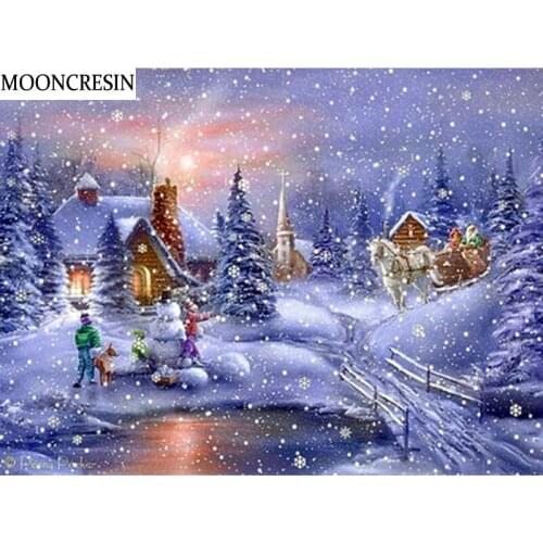 5D Diy Diamond Painting Christmas Needlework Cross Stitch Full Diamond Embroidery Scenery Snow 3D Mosaic Picture Decoration Home