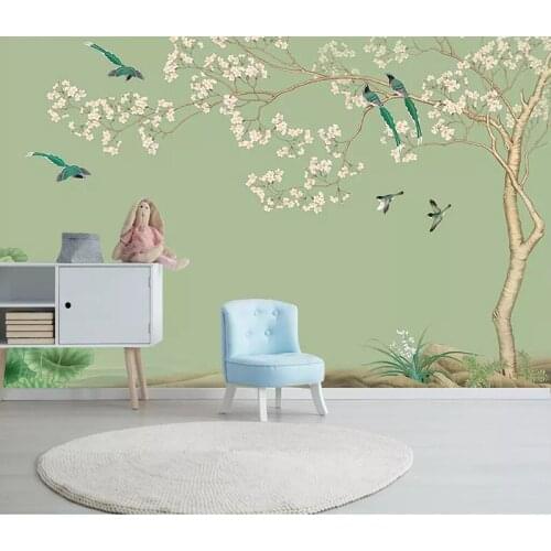 8d Vintage Wall paper Mural 3D Chinese classical Flower and bird Wallpaper sticker paper For Living room Wall Murals Decor