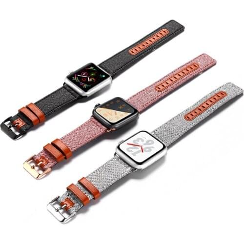 Watch accessories for apple watch 3 2 band 42mm 38mm apple watch 4 5 band 44mm 40mm iwatch Fabric & Genuine Leather bracelet
