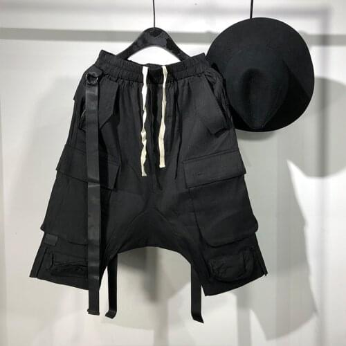 Owen Seak Men Casual Short Harem Gothic High Street Hip Hop Mens Cross Sweatpants Summer Streetwear Pant Men Loose Black Short