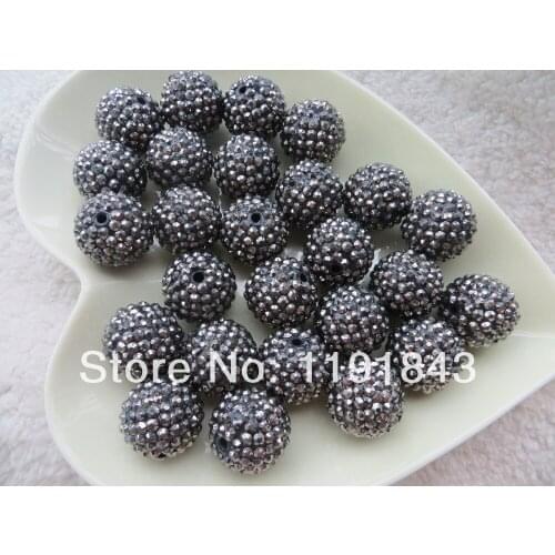 Kwoi vita Gunmetal color Grey Rhinestone Beads 20MM 100pcs A lot Resin Rhinstone Ball Beads for Chunky Jewelry Making