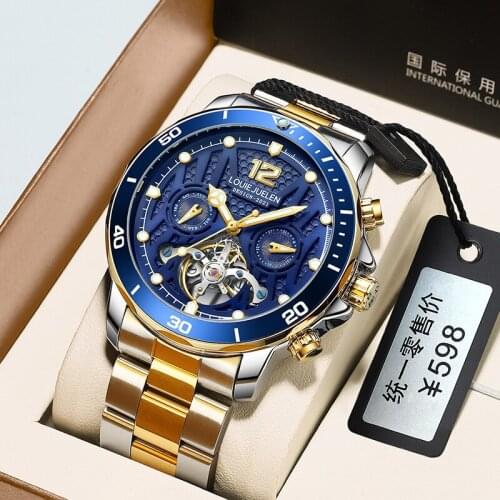 Mens Watch Louis Julen New Mechanical Watch Multifunctional Mens Watch Mens Waterproof Luminous Fashion Trend Watch