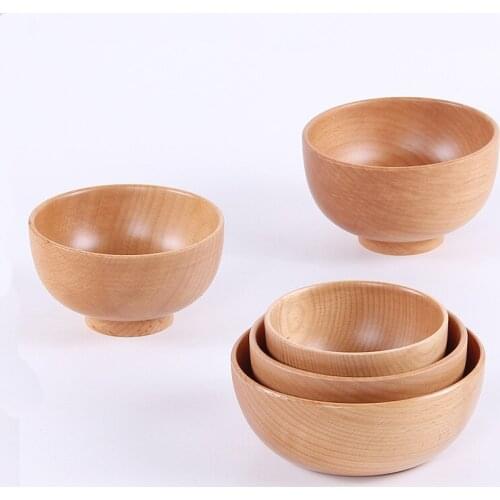 Japanese Style Wooden Bowl Soup Salad Rice Noodles Bowls Natural Fruit Bowl Ice Cream Bowls Solid Wood Tableware Kitchen Utensil