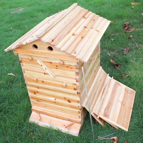 Wooden Bee Box Automatic Bee Hive with 7pcs Bee Nest Honey Collection Beekeeping Tools Set Beekeeping Equipment Beekeeper