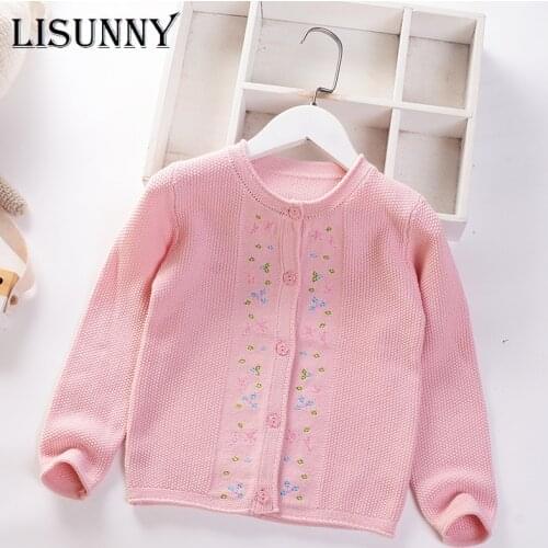 Girls Cardigan Sweater 2021 Spring Autumn New Kids Sweater Embroidery Floral Children Jacket Baby Clothes 2-7y Toddler Coat