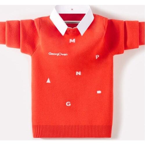 Kids Boys autumn / winter warm cotton knit sweater embroidered letters new big virgin thicker backing shirt hedging