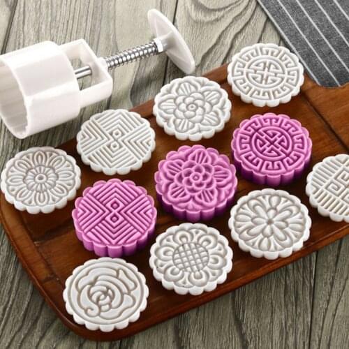 DIY Mooncake Pasty Making Mold Flower Pattern Mooncake Press Stamps Mold For DIY Baking Pastry Round Moon Dessert Making