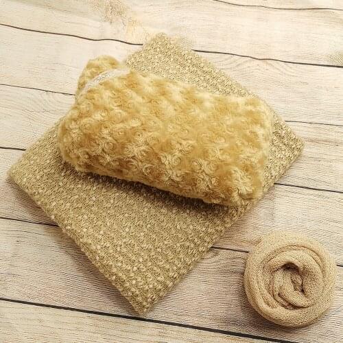 Clearance A Set 150*100cm Knitted Thick Bobble Fabric Backdrop+Cotton Pillow+140*30cm Stretch Wrap for Baby Photography Props