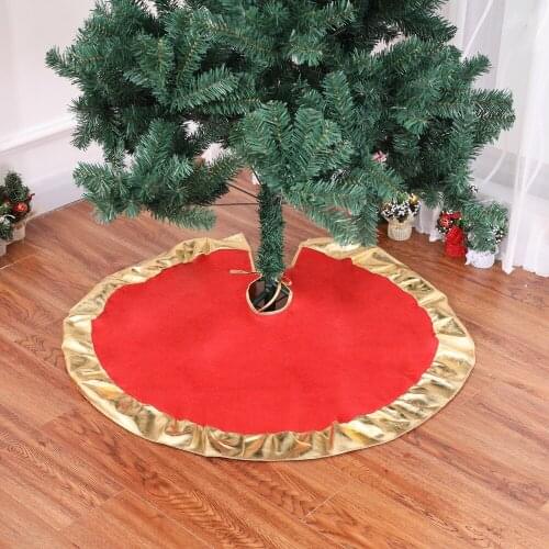 Hot Selling 1pc 90cm Red Christmas Tree Skirt with Golden Ruffle style Santa Claus tree skirt New Year Decorations Xmas Decor