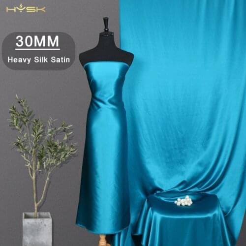 HYSK 100 Mulbery Silk 30mm heavy satin Silk Fabric deep sky blue 1 meter solid colors 44" wide by the yard wedding dress CD207