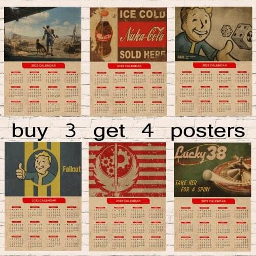 Fallout 3 4 Game Poster Fallout Series Game retro 2022 Calendar Poster Retro Kraft Paper Bar Cafe Home Decor Painting