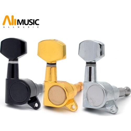 6pcs Small Square Buttons Sealed Gear String Tuning Pegs Tuners Machine Heads for Guitar with Chrome/Black/Gold