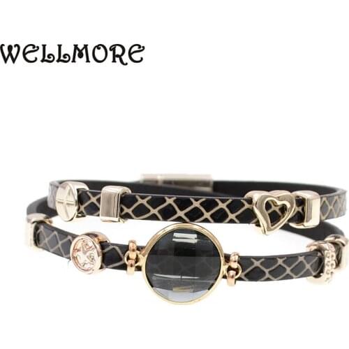 WELLMORE leather bracelets crystal charm bracelets Bohemian bracelets for women party jewelry wholesale