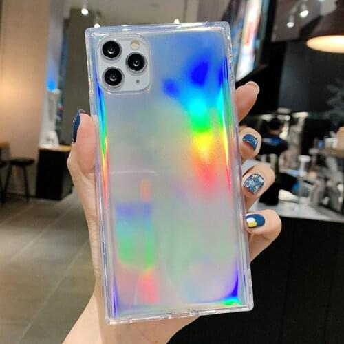Square Laser Transparent Phone Case For iPhone 11 Pro Max XR XS Max 6 6S 7 8 Plus X SE2020 Soft Phone Back Cover With Paperboard