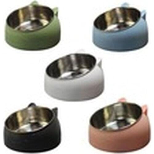 Cat Dog Bowl 15 Degrees Raised Cat Bowls Safeguard Neck Puppy Cat Feeder Stainless Steel Non-slip Crash Elevated Cats Food Bowl