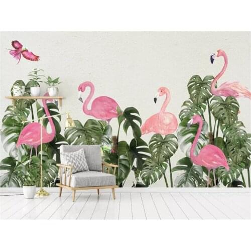 XUE SU Wall covering custom wallpaper Nordic small fresh flamingo turtle leaf background wall 3D mural
