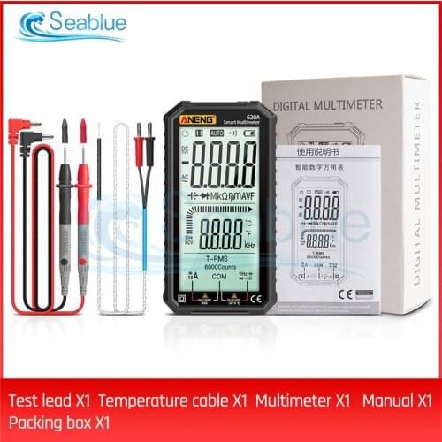 New 620A Ultra Thin Full Screen Intelligent Display Smart Multimeter Transistor Testers Electrical Current Capacitance Meter