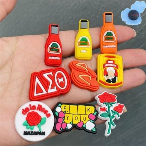 Wholesale 50pcs Drinks Rose PVC Boys Girls Shoes Accessories Garden Shoe Decorations Fit Croc Jibz Charm Backpack