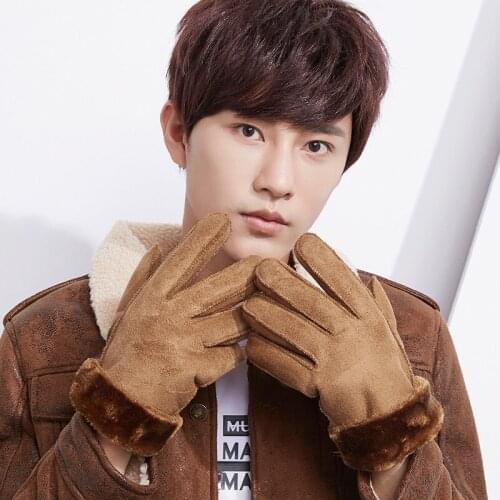 Fashion Winter Men Women Plus Plush Thicker Warm Suede Leather Gloves Unisex Faux Wool Wool Sheepskin Cycling Glove Mittens G127