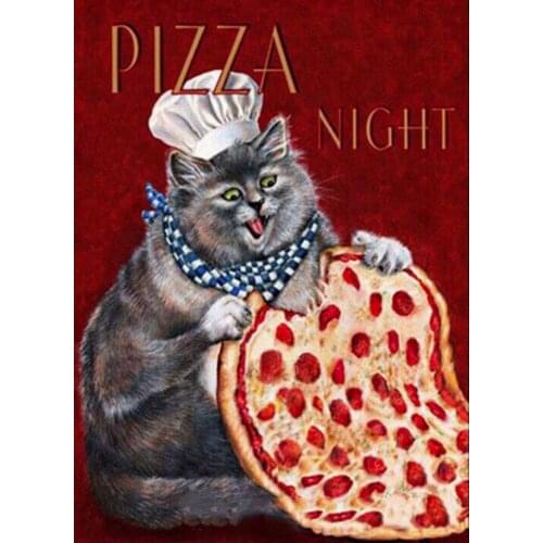 Full Square Round 5D Diamond Painting Pizza Chef Cat 3D Embroidery Pictures Paste Rhinestones Cross Stitch Kitchen Decor DF535