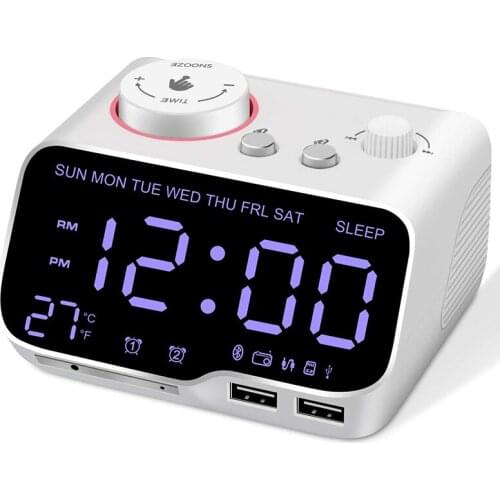 Hot Digital Alarm Clock Radio Bluetooth Speaker,12/24 H,Dimmer,Dual Alarm,Snooze,Thermometer,Sleep Timer White US Plug