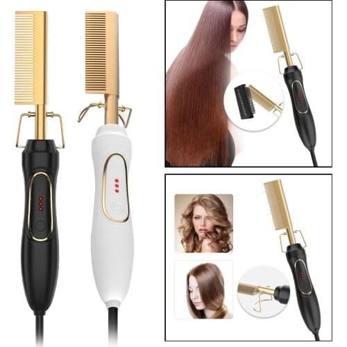 Professional Hot Comb Security Brush Straightening Comb for Wet and Dry Hair Electric Heating Comb Wet Dry Use Brush Comb